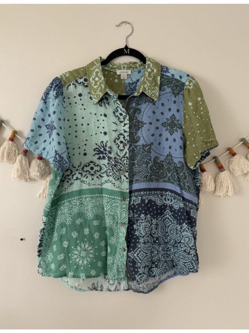 Sundance 100% Linen Multicolor Paisley Bandana Button Front Top Coastal Boho L
